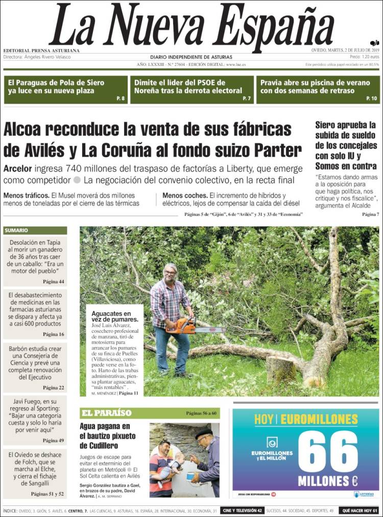 Portada de La Nueva España (Espa&ntilde;a)