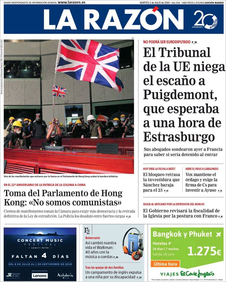 Portada de La Razón (Espa&ntilde;a)
