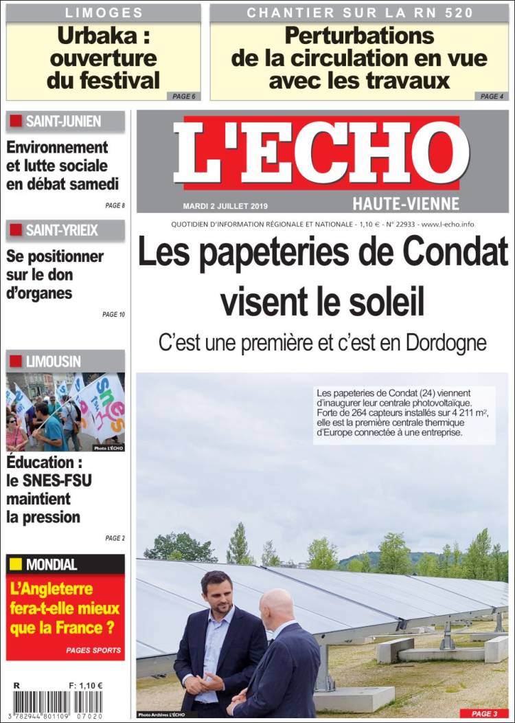 Portada de L'Echo de la Haute-Vienne (France)