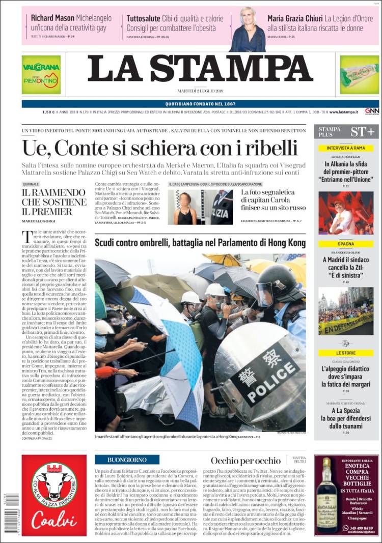 Portada de La Stampa (Italia)