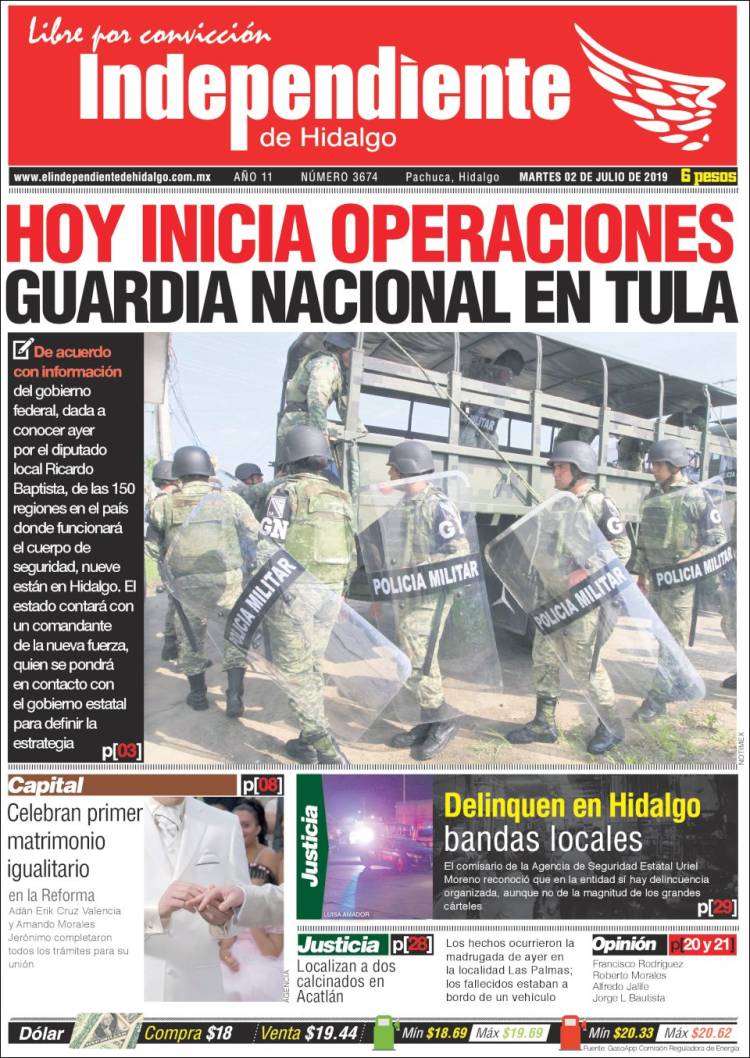 Portada de El Independiente de Hidalgo (México)