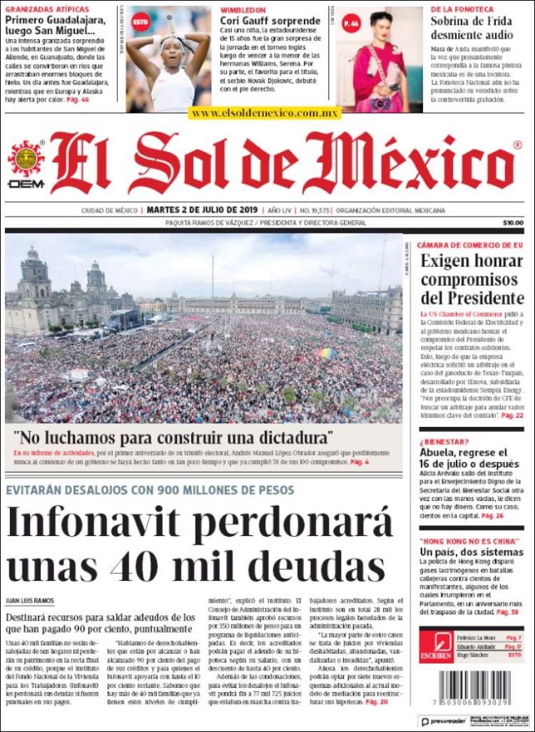 Portada de El Sol de México (México)