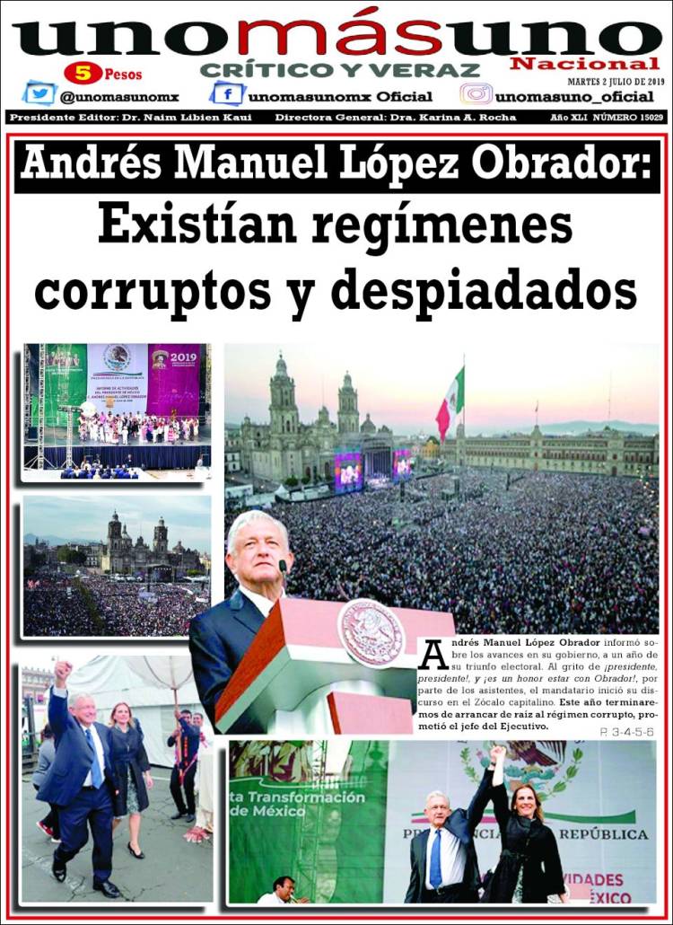 Portada de unomásuno (México)