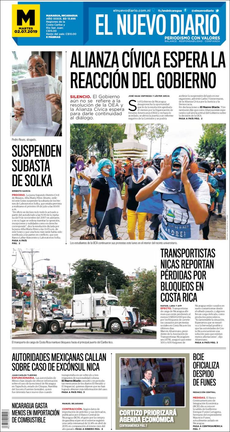 Portada de El Nuevo Diario (Nicaragua)