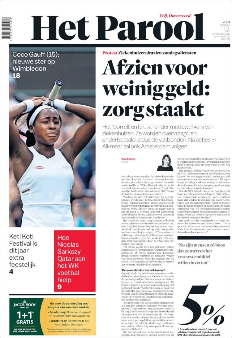 Portada de Het Parool (Pa&iacute;ses Bajos)