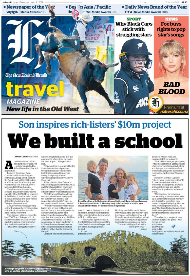 Portada de The New Zealand Herald (Nueva Zelanda)