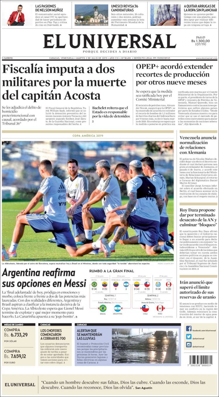 Portada de Universal (Venezuela)