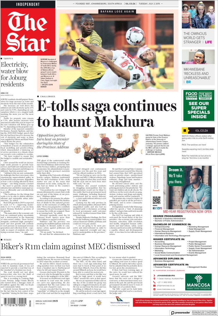 Portada de The Star (Sud&aacute;frica)