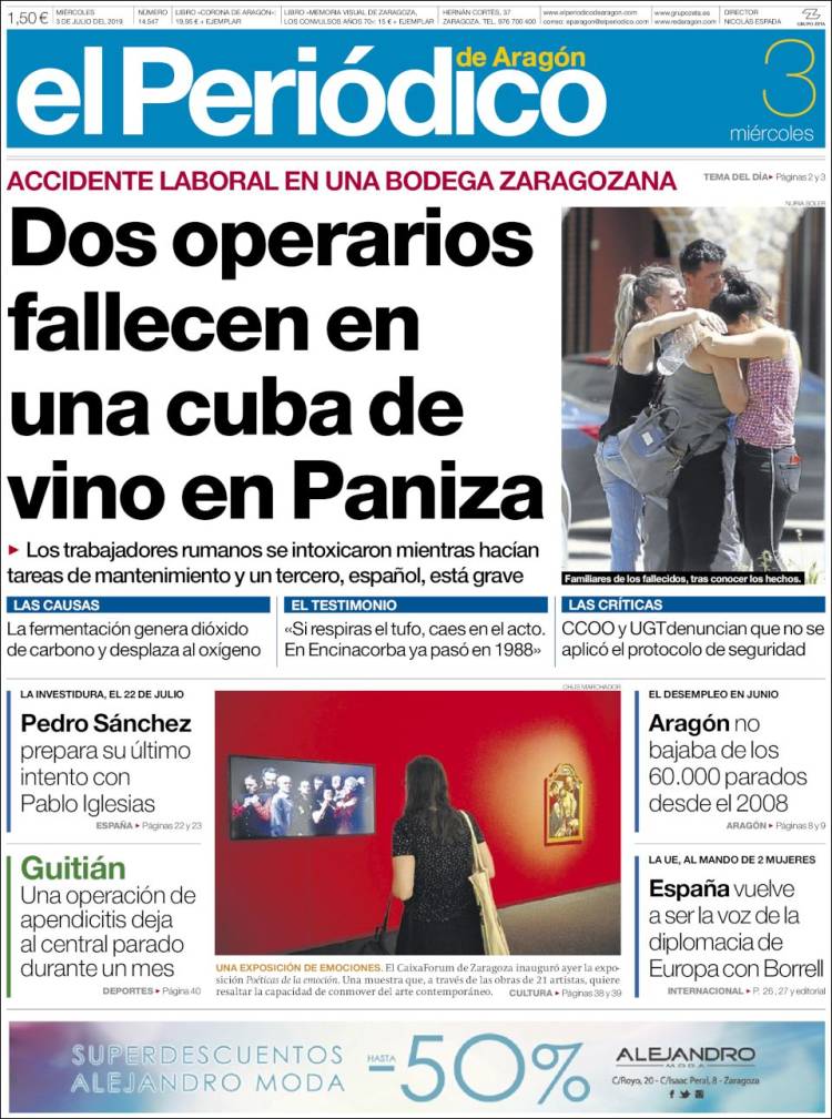 Portada de El Periódico de Aragón (España)