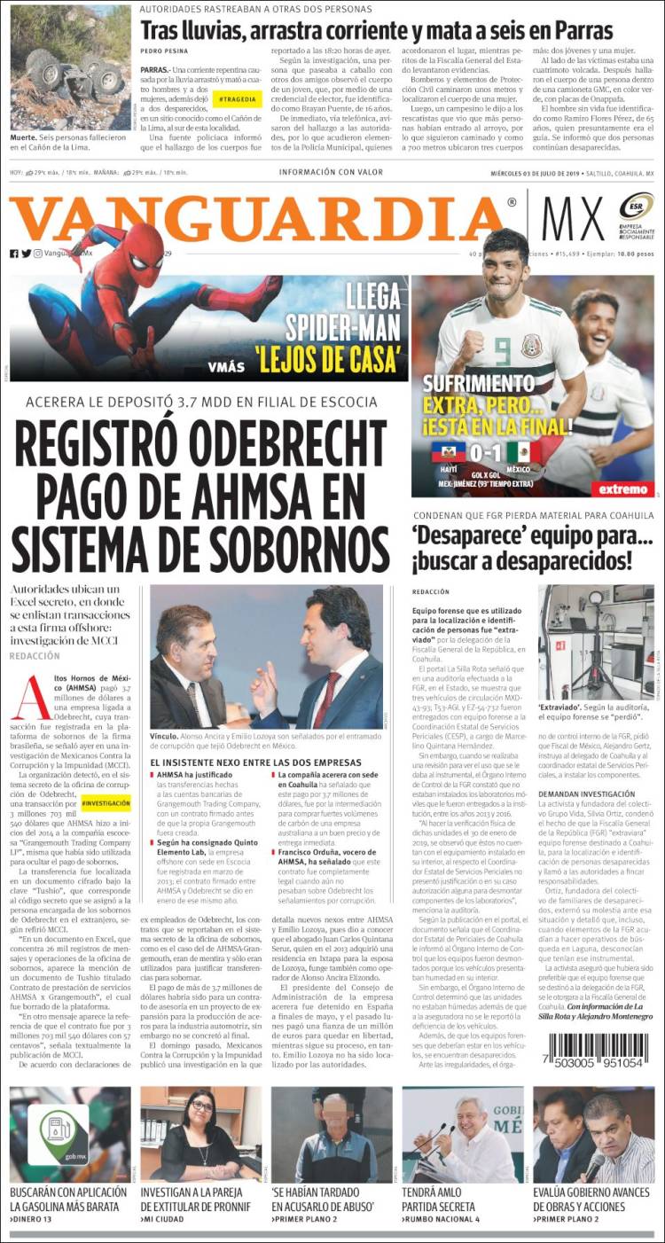 Portada de Vanguardia (M&eacute;xico)