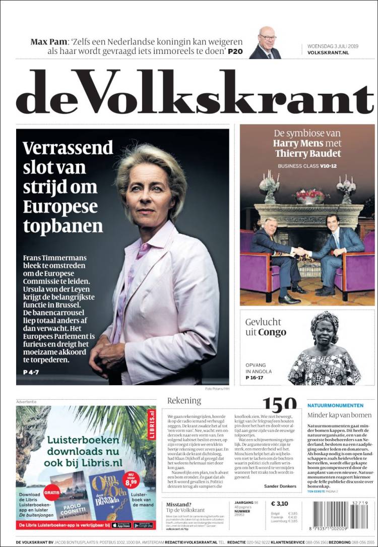 Portada de De Volkskrant (Pa&iacute;ses Bajos)