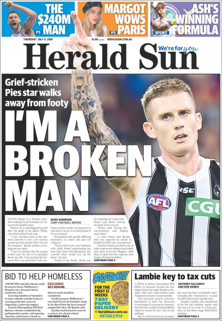 Portada de Herald Sun (Australia)