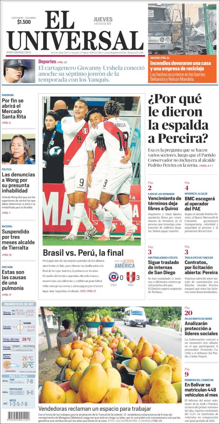 Portada de El Universal (Colombia)