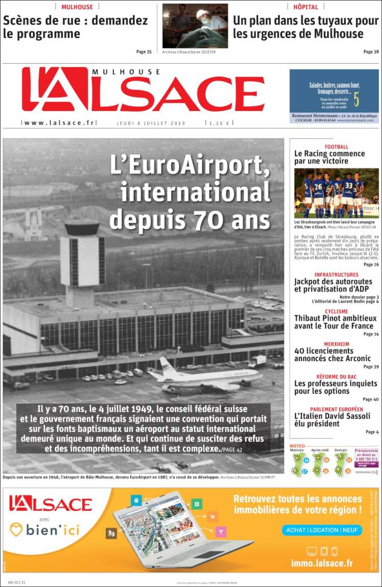 Portada de Journal L'Alsace (Francia)