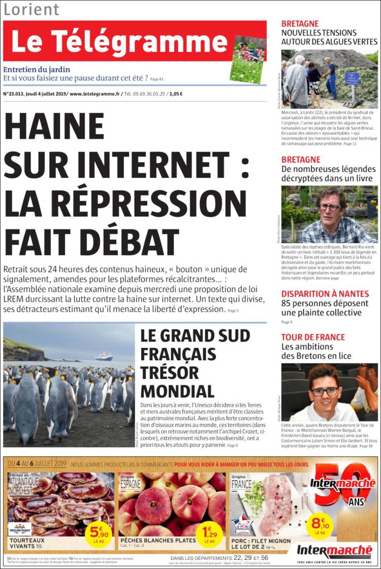 Portada de Télégramme (Francia)