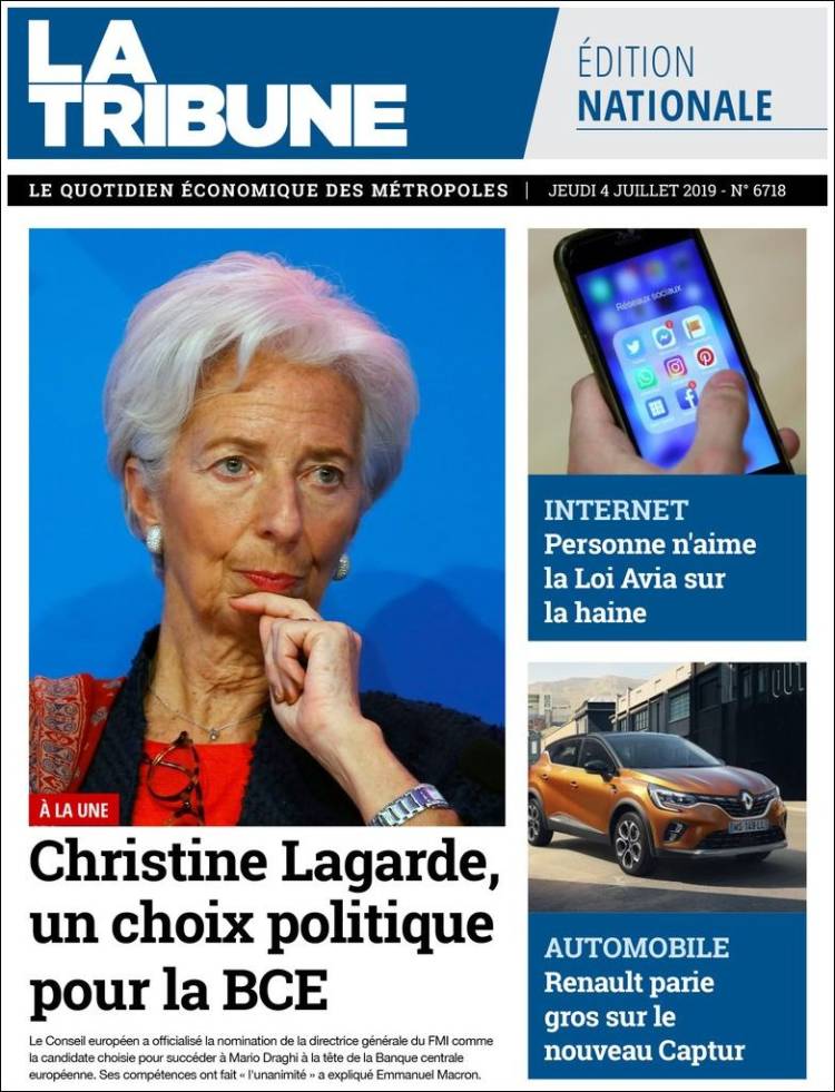 Portada de La Tribune (Francia)