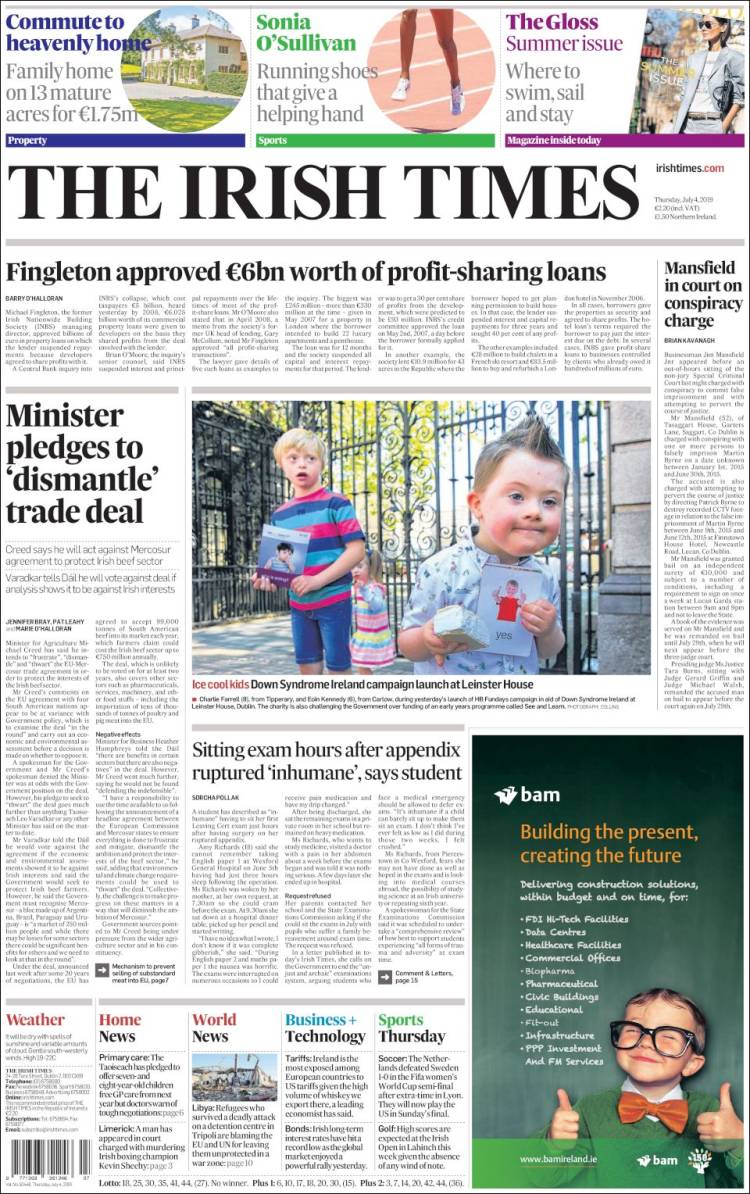 Portada de Irish Times (Irlanda)
