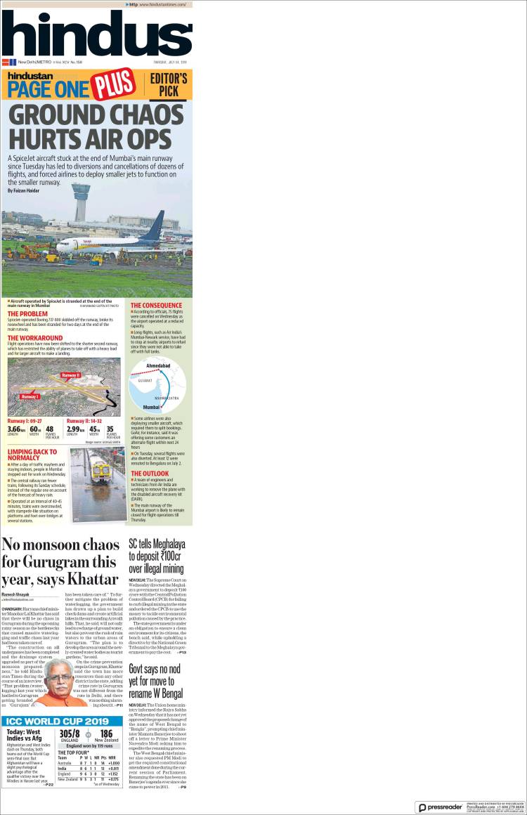 Portada de Hindustan Times (India)