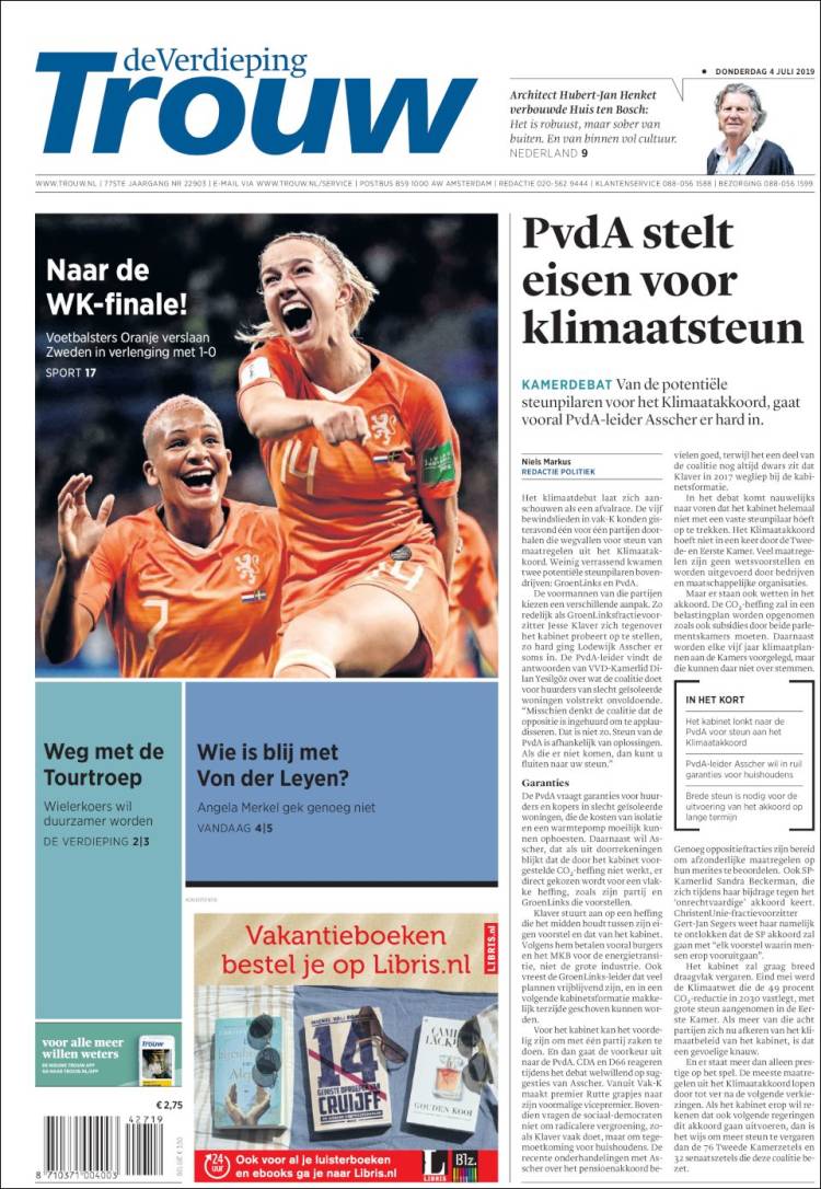 Portada de Trouw (Pa&iacute;ses Bajos)