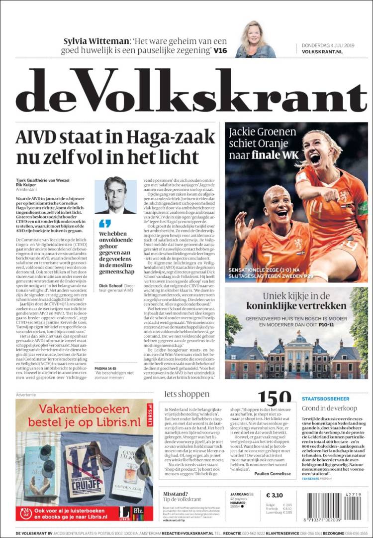 Portada de De Volkskrant (Pa&iacute;ses Bajos)
