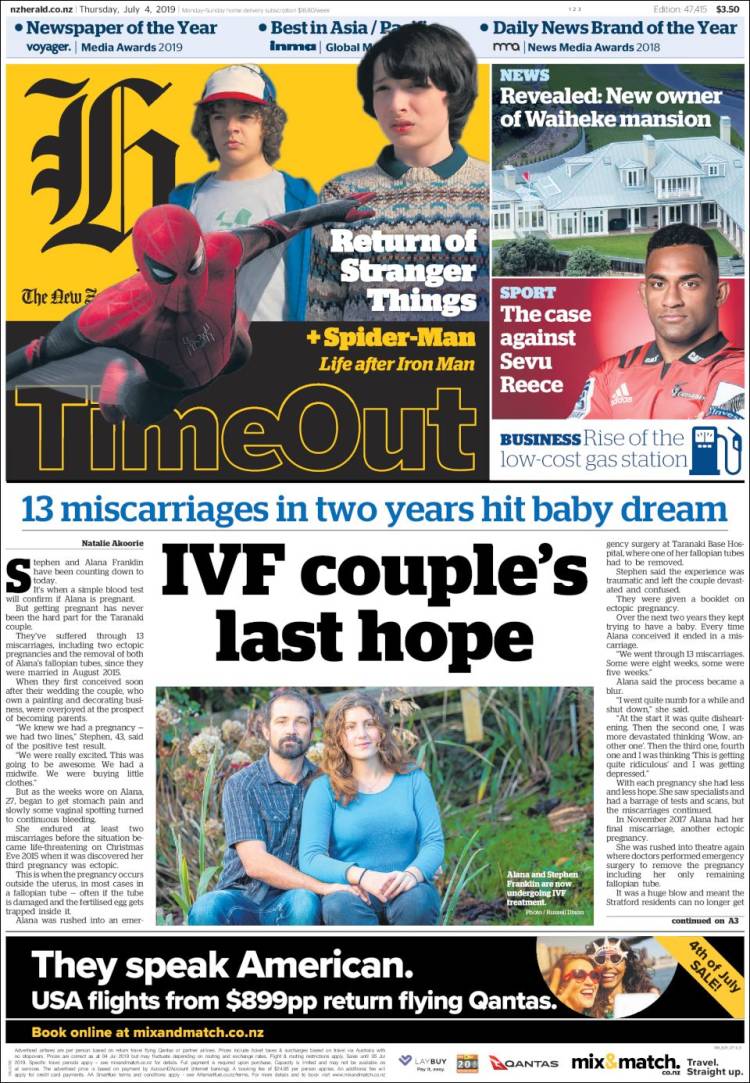 Portada de The New Zealand Herald (Nueva Zelanda)