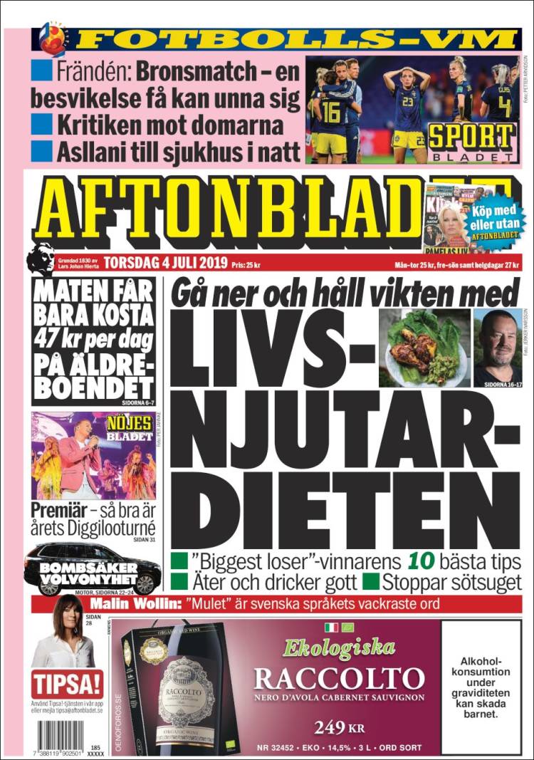 Portada de Aftonbladet (Suecia)