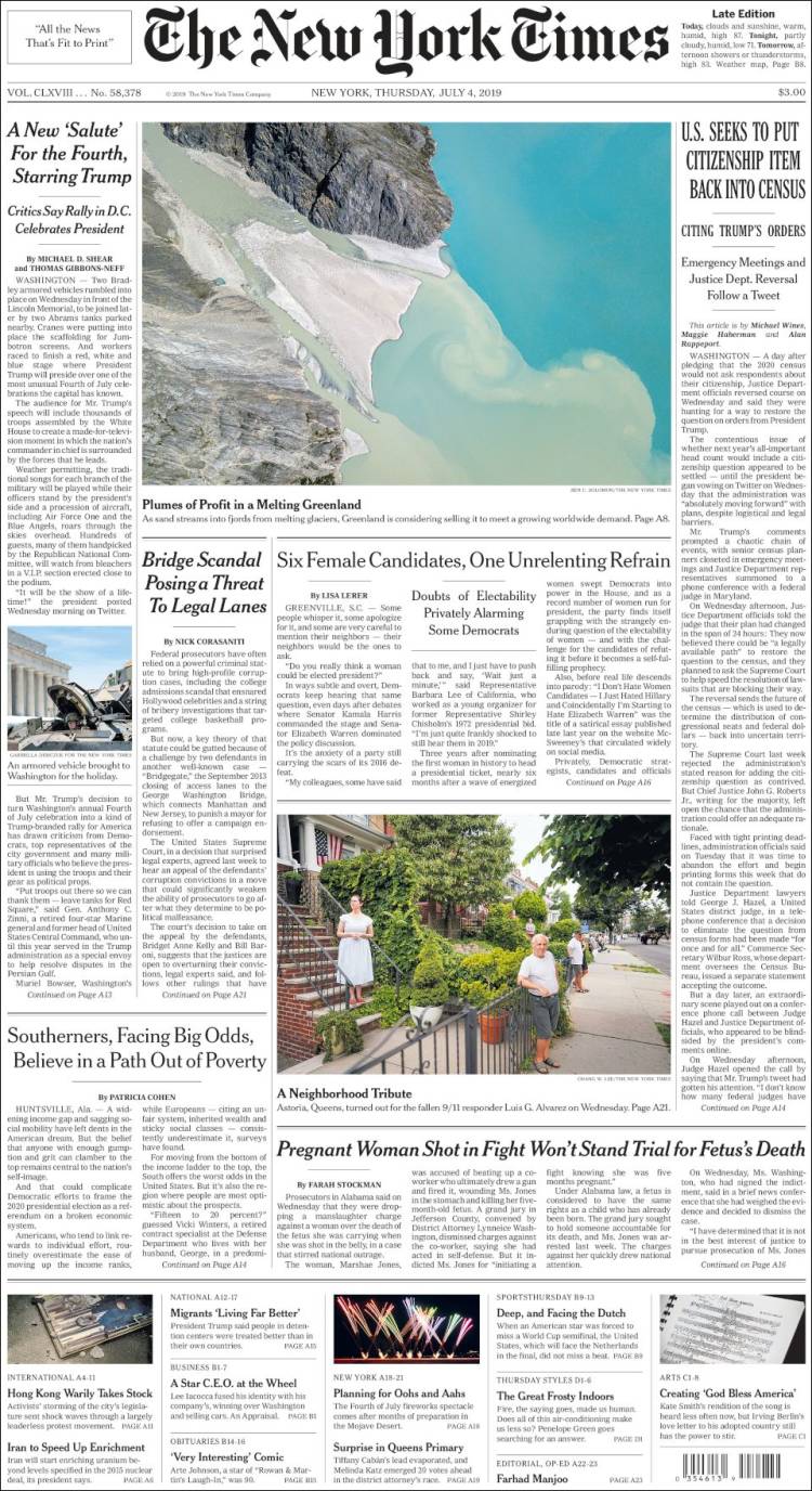 Portada de New York Times (USA)