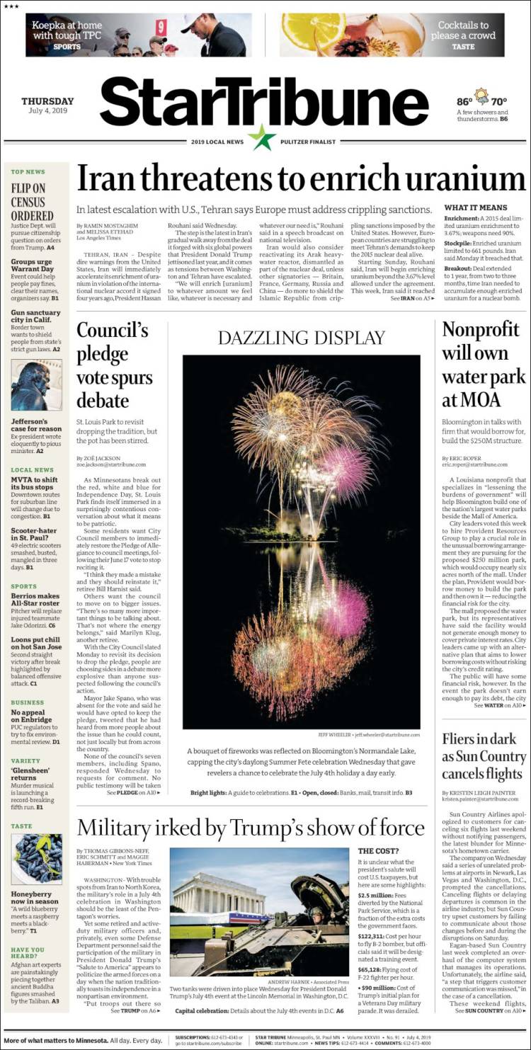 Portada de Star Tribune (USA)