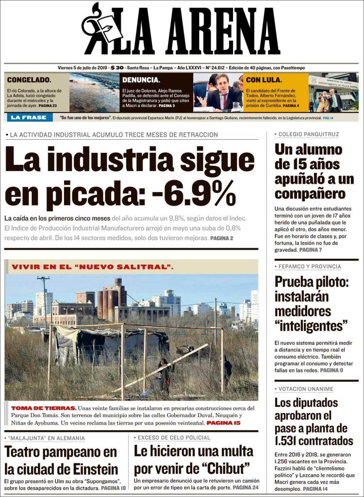 Portada de Diario La Arena (Argentina)