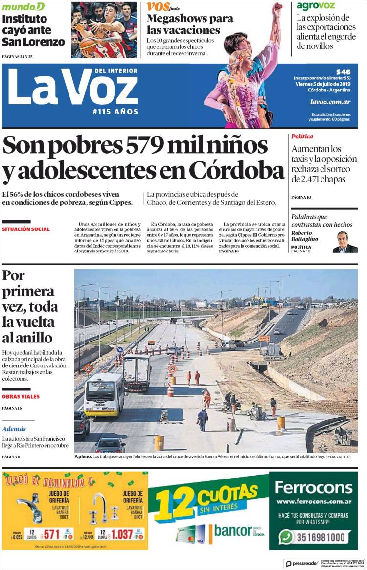 Portada de La Voz del Interior (Argentina)