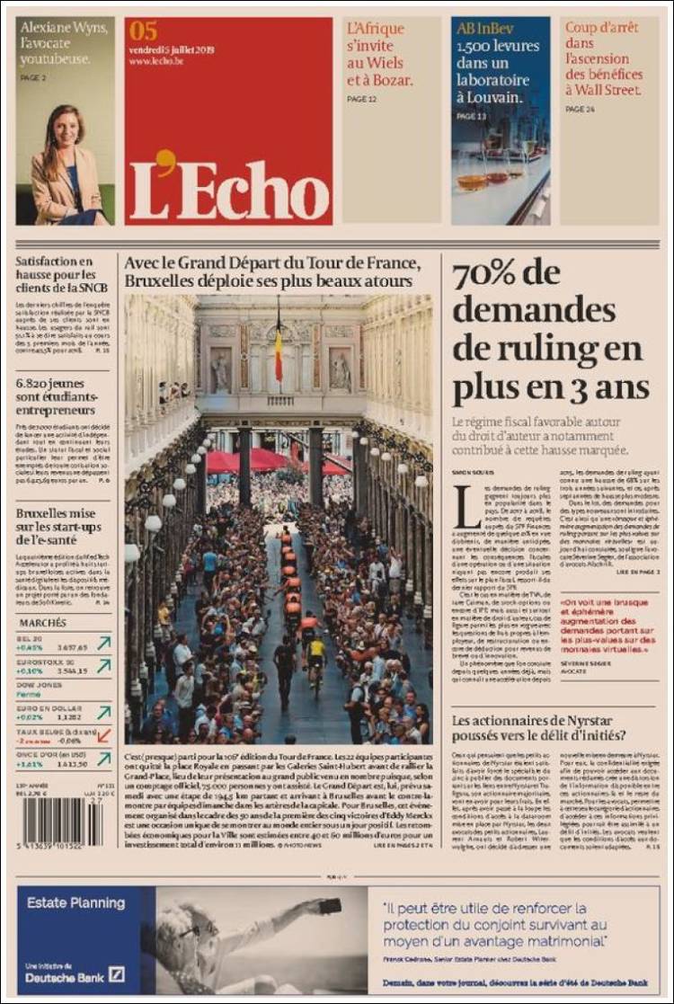 Portada de L'Echo (B&eacute;lgica)