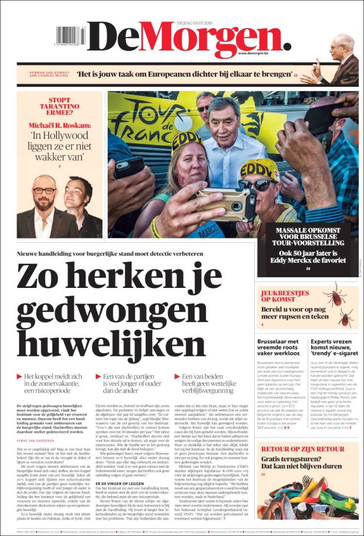 Portada de De Morgen (B&eacute;lgica)