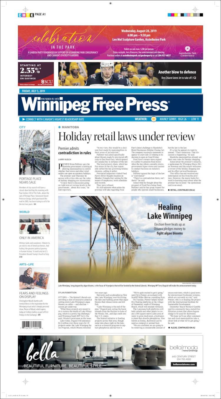 Portada de Winnipeg Free Press (Canadá)