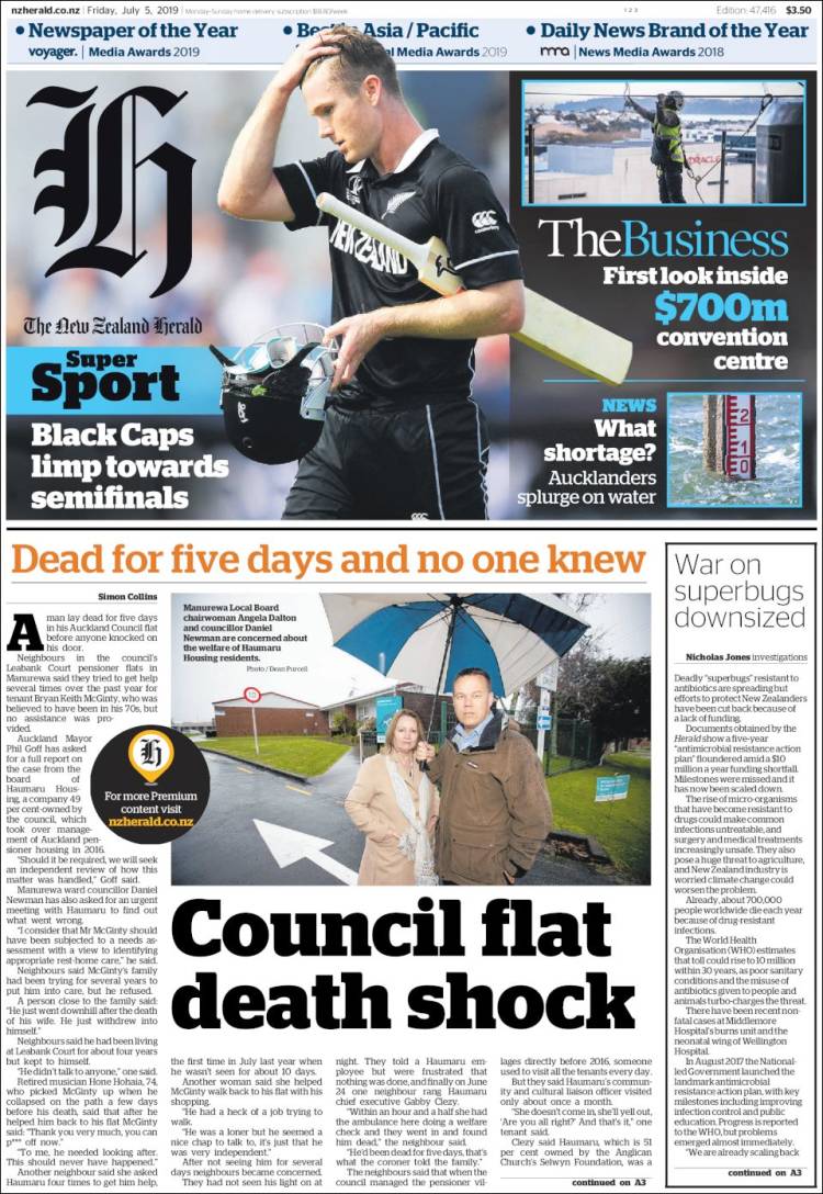Portada de The New Zealand Herald (Nueva Zelanda)
