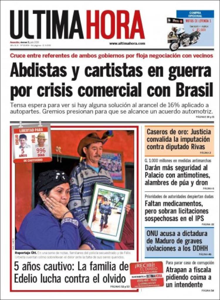 Portada de Última Hora (Paraguay)