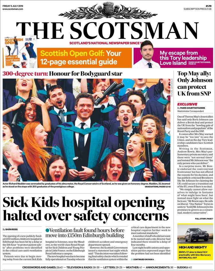 Portada de The Scotsman (Reino Unido)