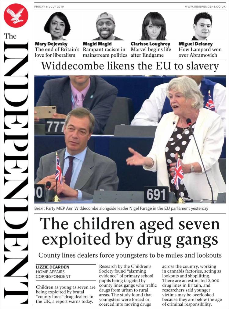 Portada de The Independent (Reino Unido)