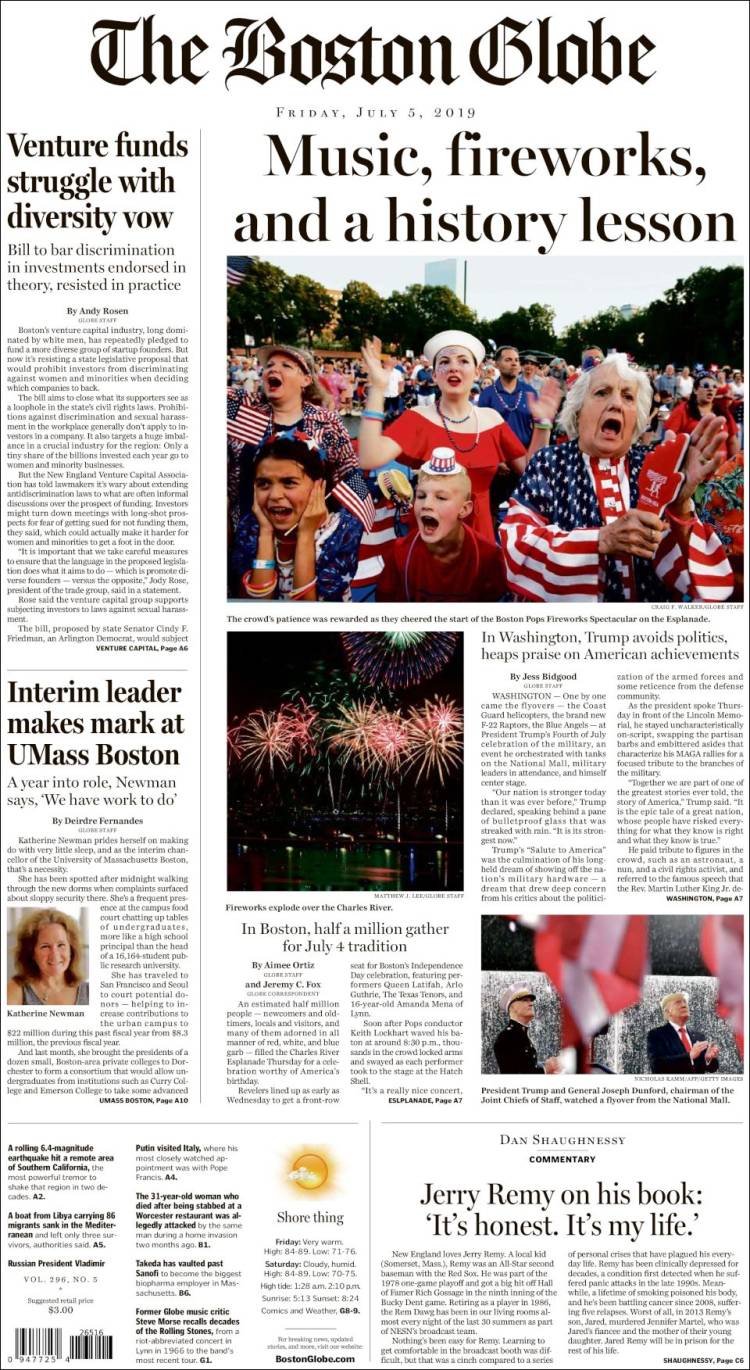 Portada de Boston Globe (USA)