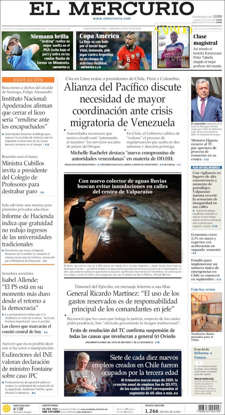 Portada de El Mercurio (Chile)