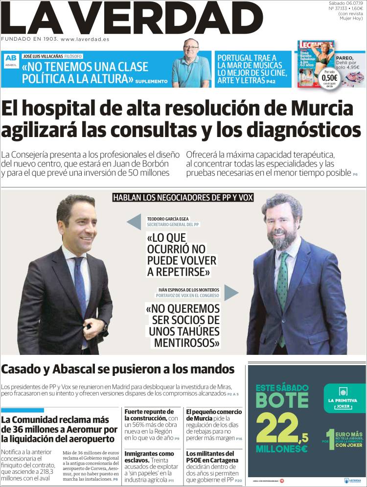 Portada de La Verdad de Murcia (Espa&ntilde;a)