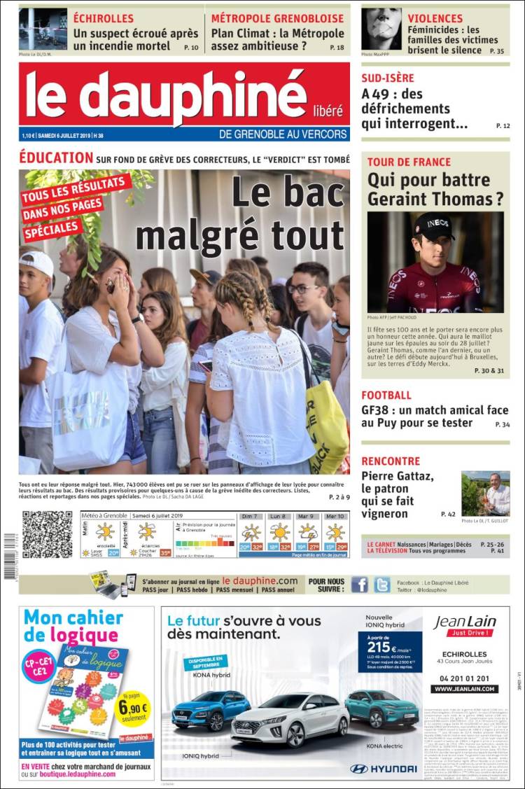 Portada de Le Dauphiné Libéré (France)