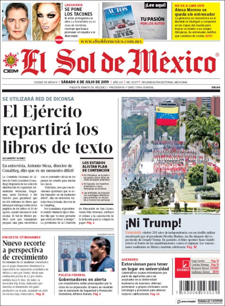 Portada de El Sol de MÃ©xico (MÃ©xico)