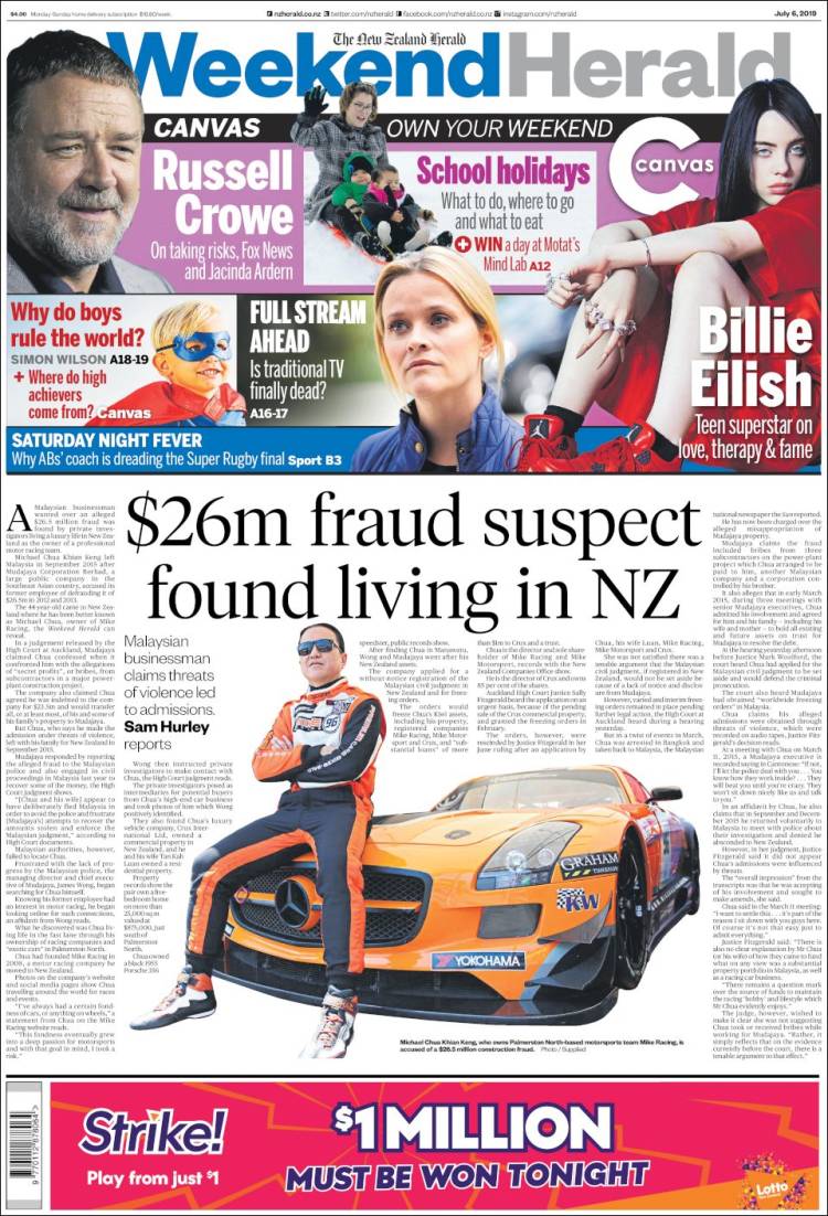 Portada de The New Zealand Herald (Nueva Zelanda)
