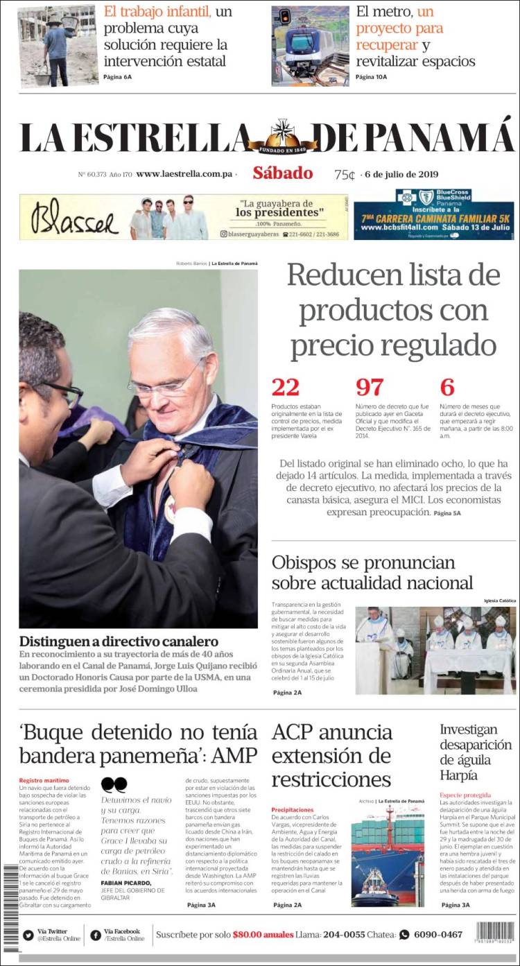 Portada de La Estrella de Panamá (Panam&aacute;)