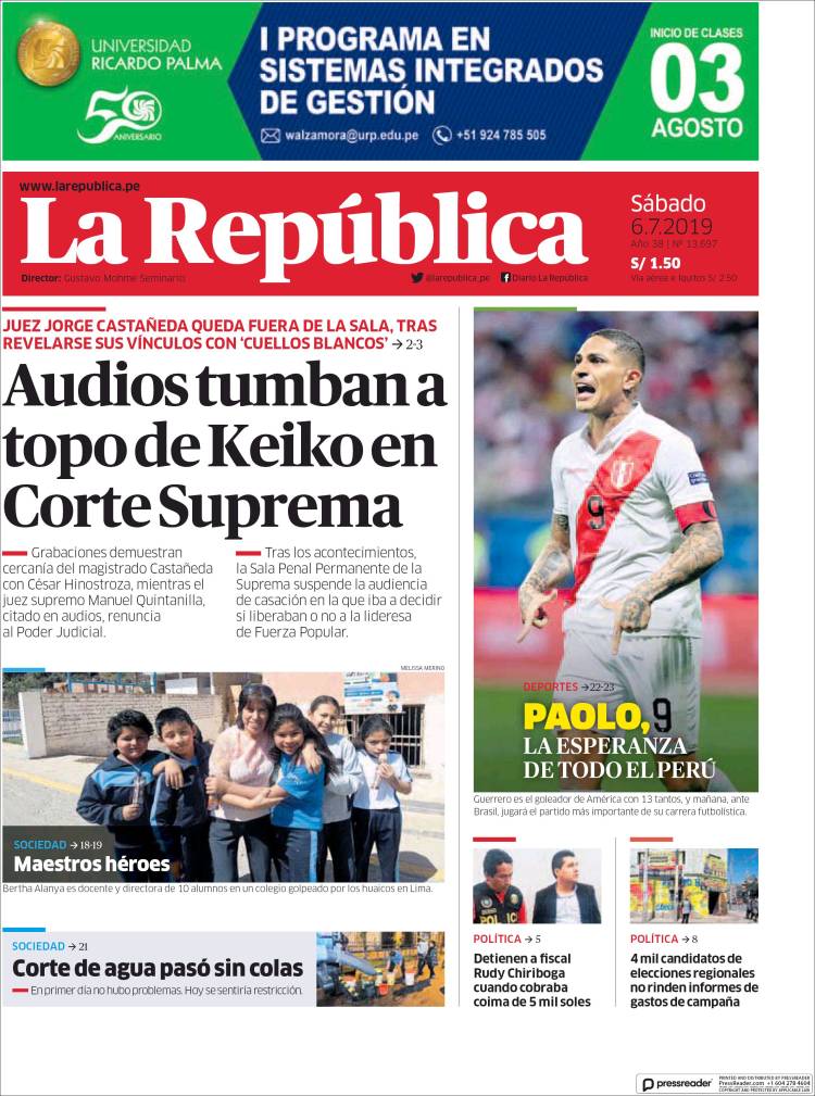 Portada de La Republica (Per&uacute;)