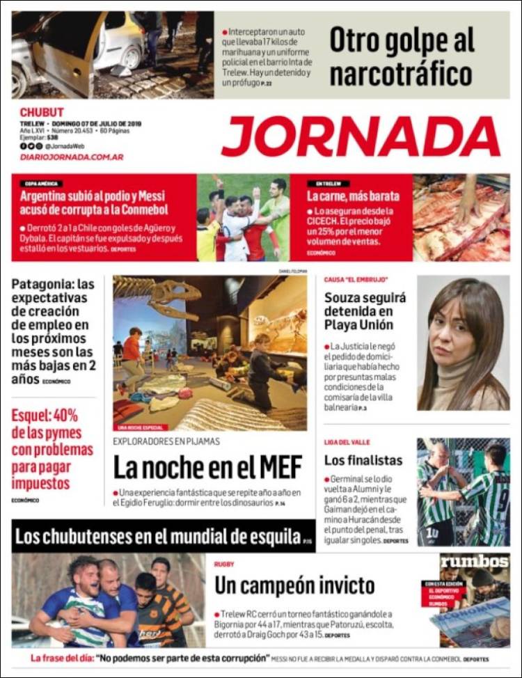 Portada de Diario Jornada en la Patagonia (Argentina)