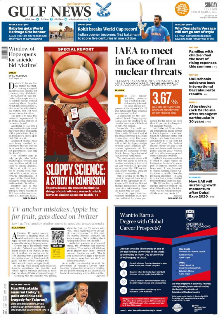 Portada de Gulf News (Asia-Pacífico)
