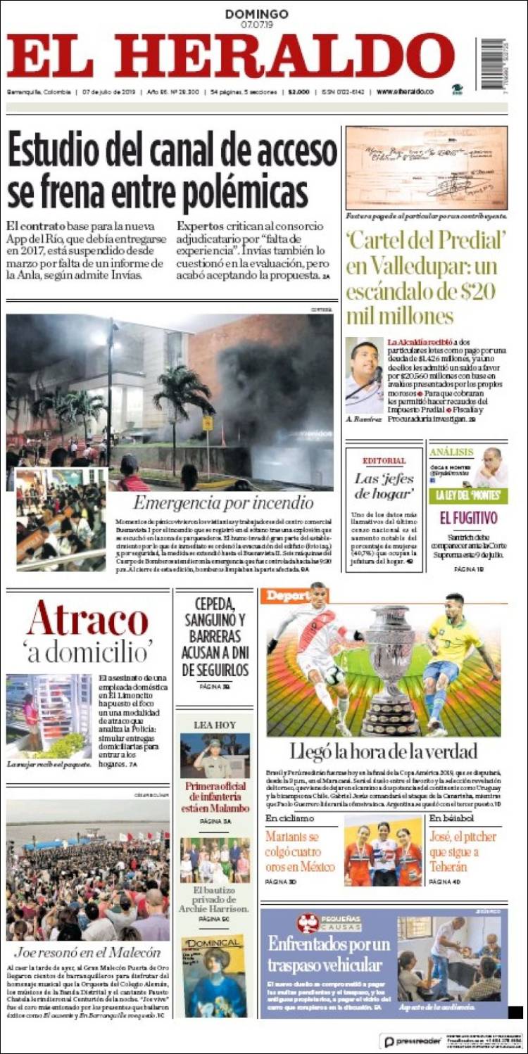 Portada de El Heraldo (Colombie)