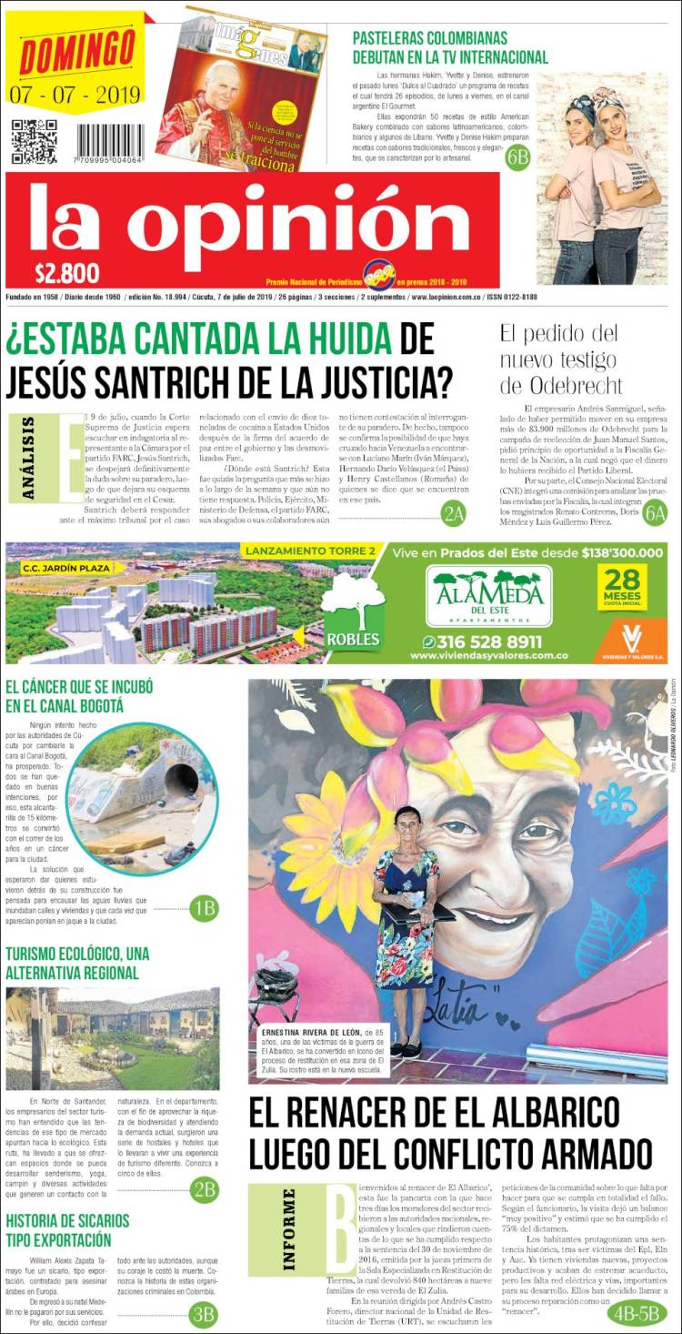 Portada de Diario La Opinion (Colombie)