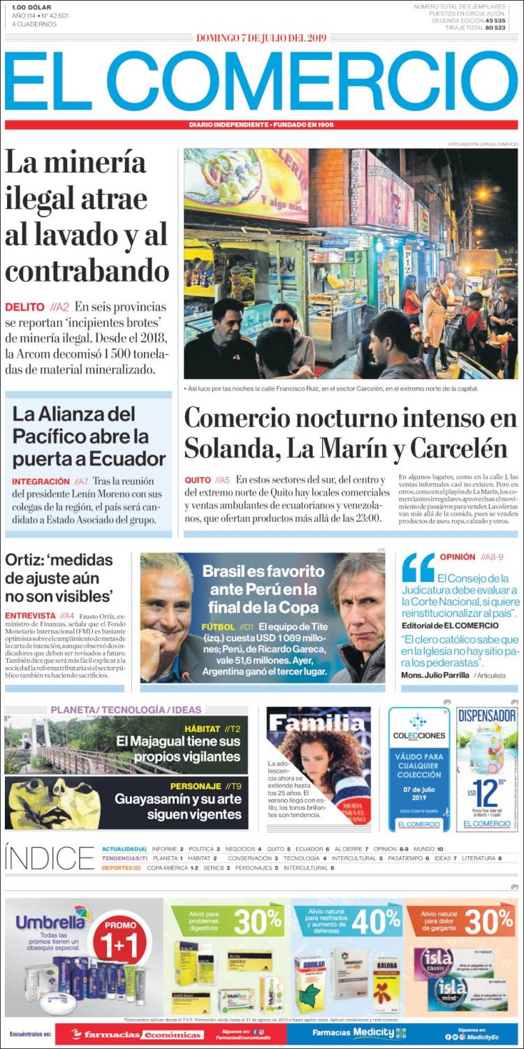 Portada de El Comercio (Ecuador)